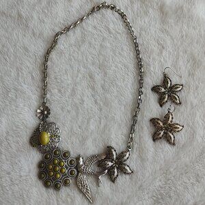 Cookie Lee "Paradise" Genuine Crystal Choker Necklace & Pierced Earring Set